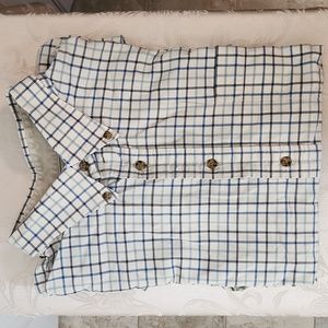 Men's Eddie Bauer long sleeve button-down shirt blue off white corduroy XLT